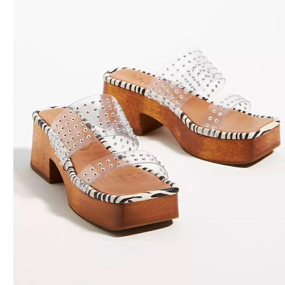 NEW Free People Vicenza Zebra print mule heels wooden block slides 39